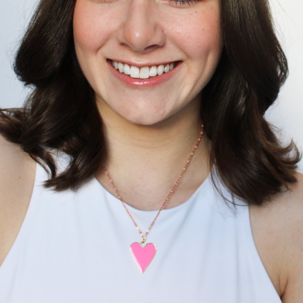 Preppy Pink Heart Necklace | Beaded by Meg